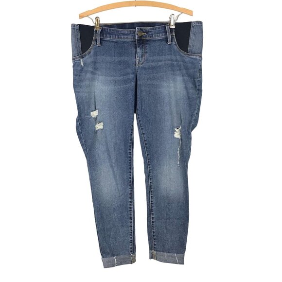 Isabel Maternity 12 Skinny Distressed Blue Jeans Distressed Cuffed Side Panel - Picture 12 of 12